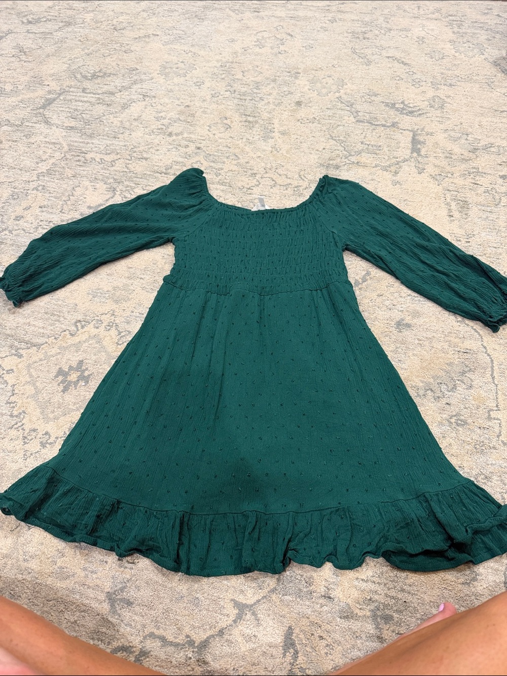 Market & Spruce Emerald Green Long Sleeve Ruffle Hem Dress